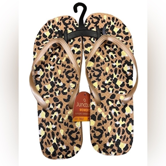 New Women's Juncture "Cheetah" Rubber Flip-Flops - Brown/Black, Size M 7/8 - Picture 1 of 6